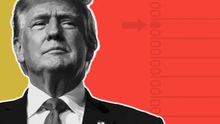 Photo illustration of President Donald Trump next to an arrow and ballot symbols